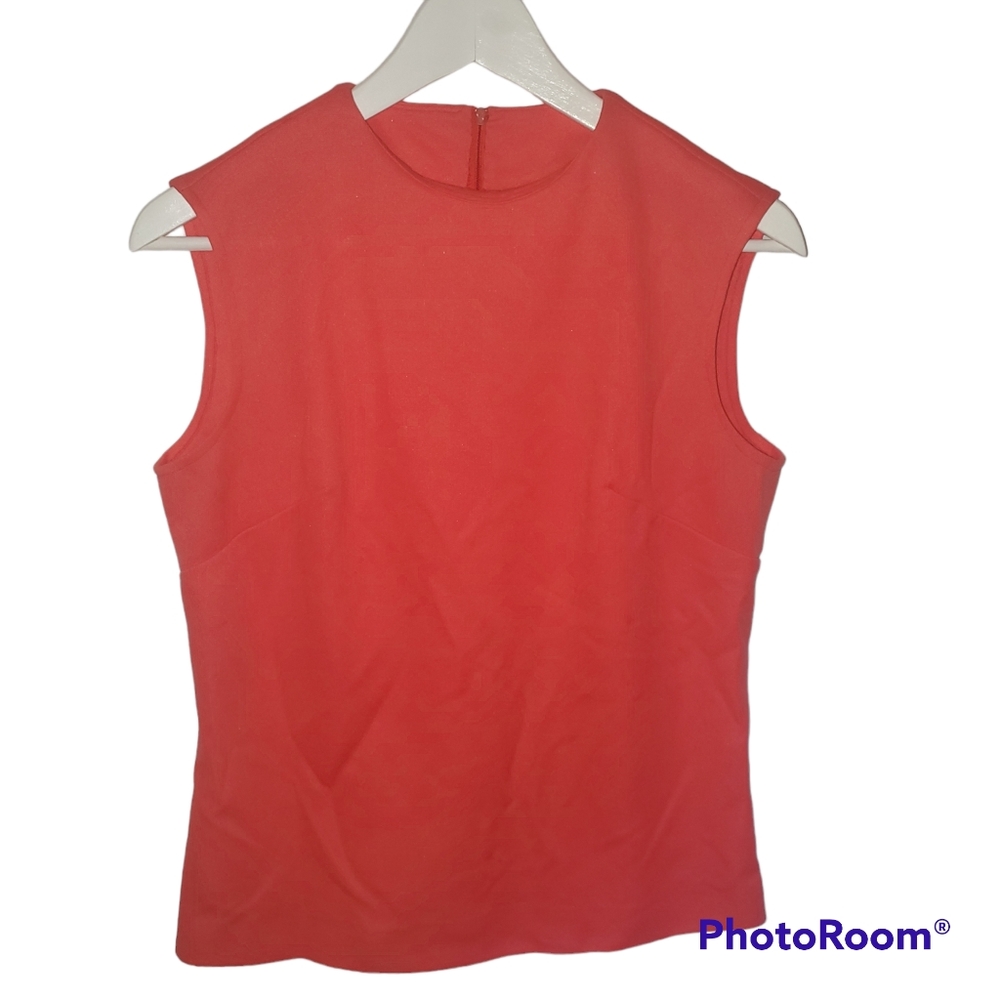 True 1970s Vintage Modd/GoGo Sleeveless Blouse Shirt is Coral in Color